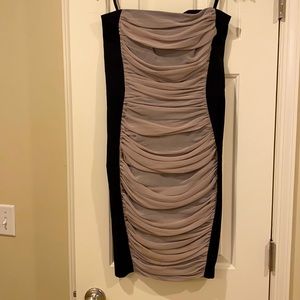 Black Strapless Dress with Cream Crepe Panels